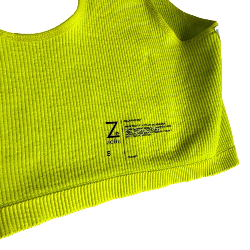 Zella Bright Yellow Ribbed Sports Bra Size Small - Picture 3 of 3